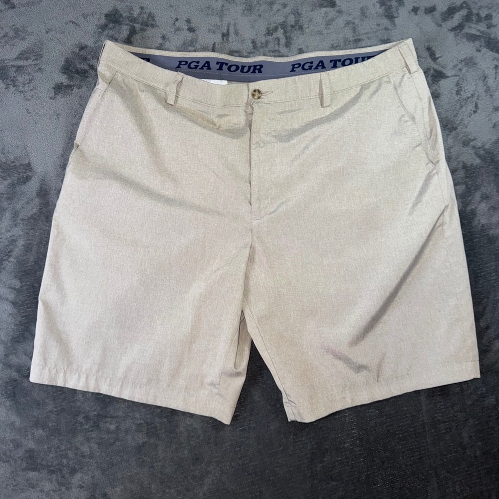 Mens 42 PGA Tour Golf Shorts Tan Excellent Stretch Performance Flat Front